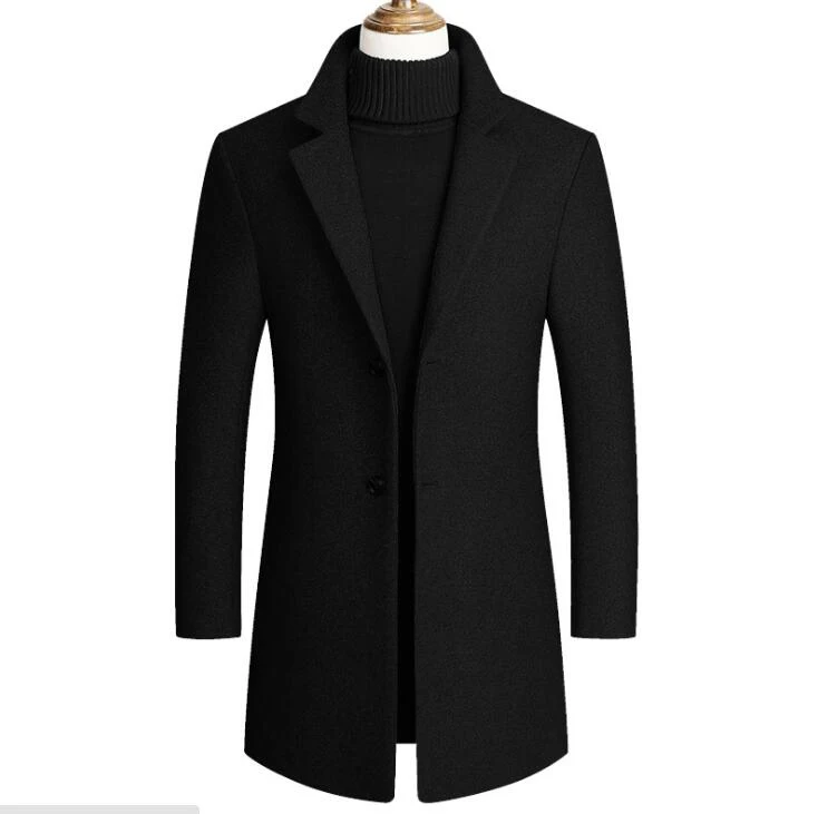 901 black Мужской длинный Хлопковый тренч с воротником тонкий воротник шерстяное пальто теплая куртка зимняя высококачественная Мужская шерстяная куртка Повседневная ветровка - Цвет: 901 black