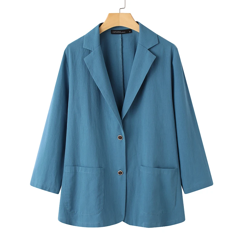 

2021 Autumn Solid Thin Blazer ZANZEA Women Long Sleeve Coats Casual Lapel Cotton Linen OL Suit Blazers Female Jackets Outwear