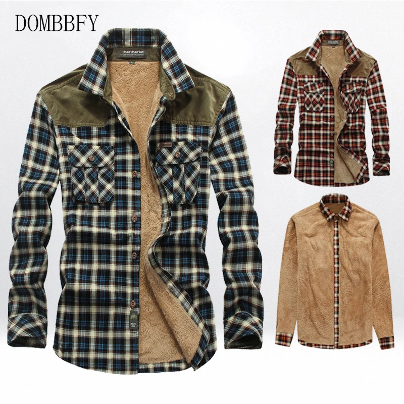 Зимние рубашки для мужчин плотные теплые флисовые пальто чистый хлопок