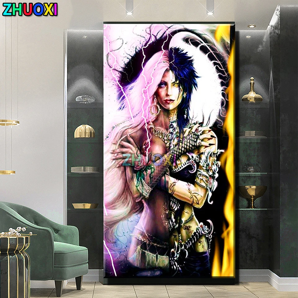 

Full Square/Round 5D DIY Diamond Painting Yin yang Gothic Woman Embroidery Cross Stitch Christmas Portrait Gift Navidad New Year