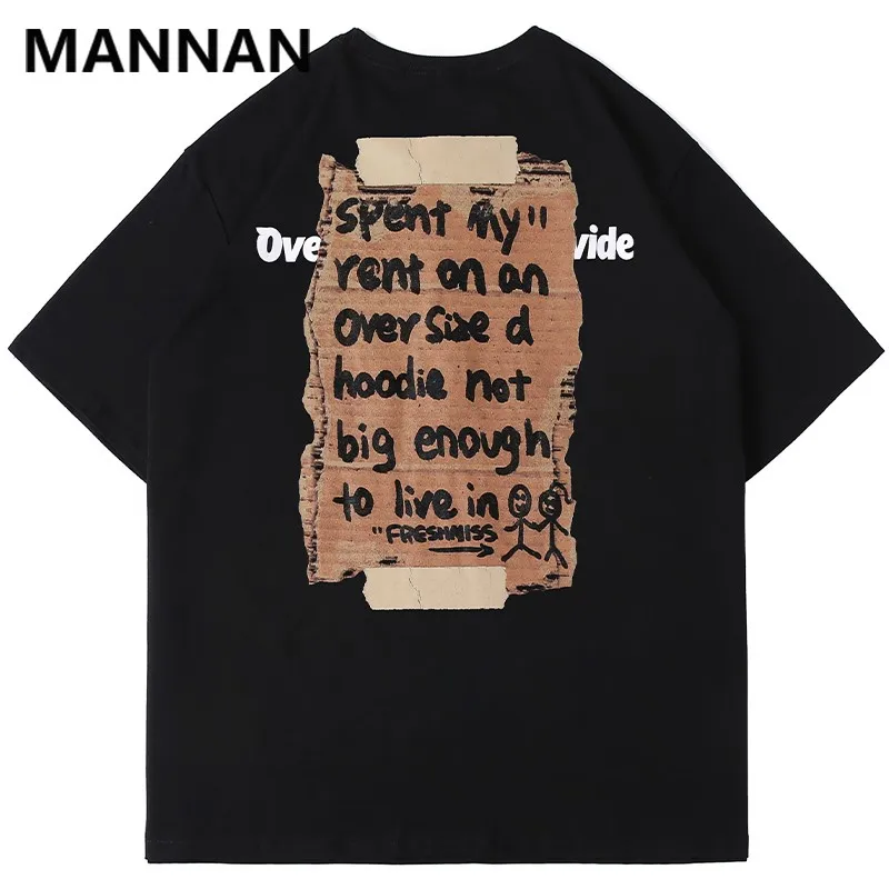 

2021 Men Tops Tees Tees cotton Distressed Letter Paper Print Hip Hop Harajuku Tshirt Short Sleeve T-Shirt Fashion Tee Shirt Fila