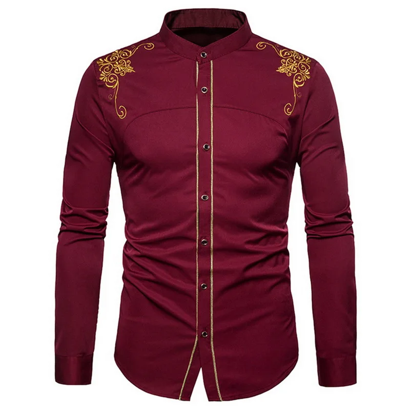 Wine Red Adisputent мужские официальные рубашки с длинным рукавом Роскошные Блестящие модные металлические рубашки для мужчин размера плюс ночной клуб Homme Chemise - Цвет: Wine Red