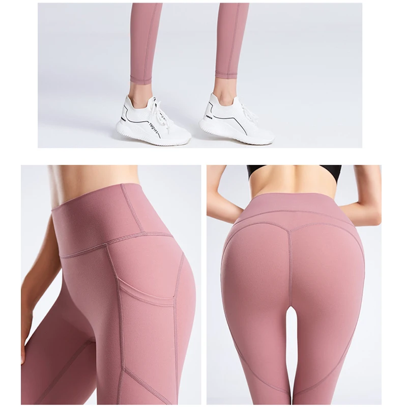 

Sport Leggings Women High Waist Yoga Pants Quick Dry Pocket Leggins Peach Hip Elastic Running Trousers Female Gym Fitness Tights