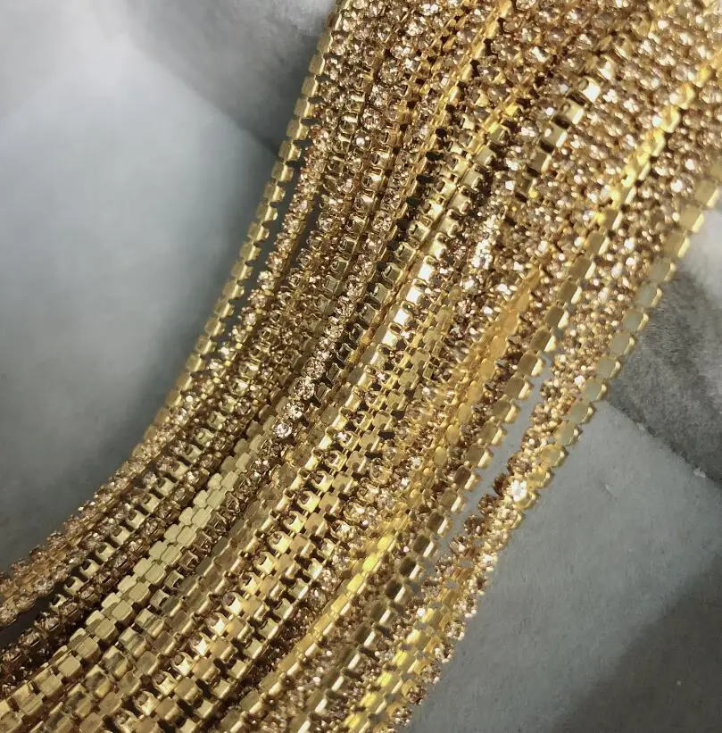 ss4 31 topaz gold Ss4 1,4 мм стразы на цепочке, Необычные кисточки с драгоценными камнями, отделка кристаллами струйный Розовый Синий Блестящий DIY Ювелирная цепочка для дизайна ногтей - Цвет: ss4 31 topaz gold