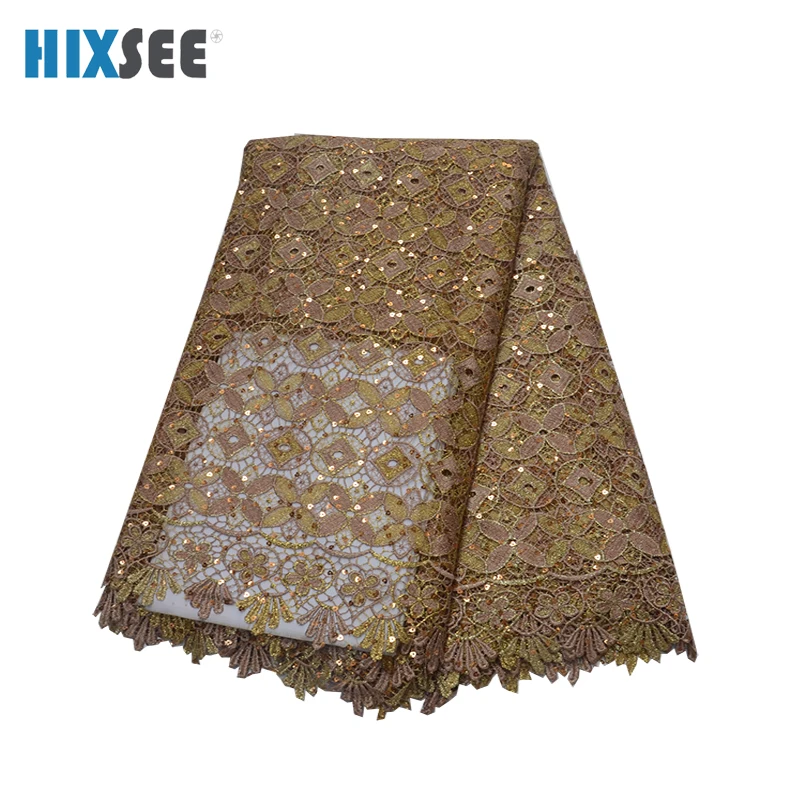 Nigerian Lace Fabric 2019 High Quality Sequin in Guipure Cord 3d Gold with Sequins and Beads | Аксессуары для одежды