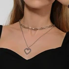 Эстетические полые, в форме сердца кулон ожерелье для женщин в стиле хип-хоп Многослойные цепочка ожерелья для мужчин Панк ювелирные изделия аксессуары