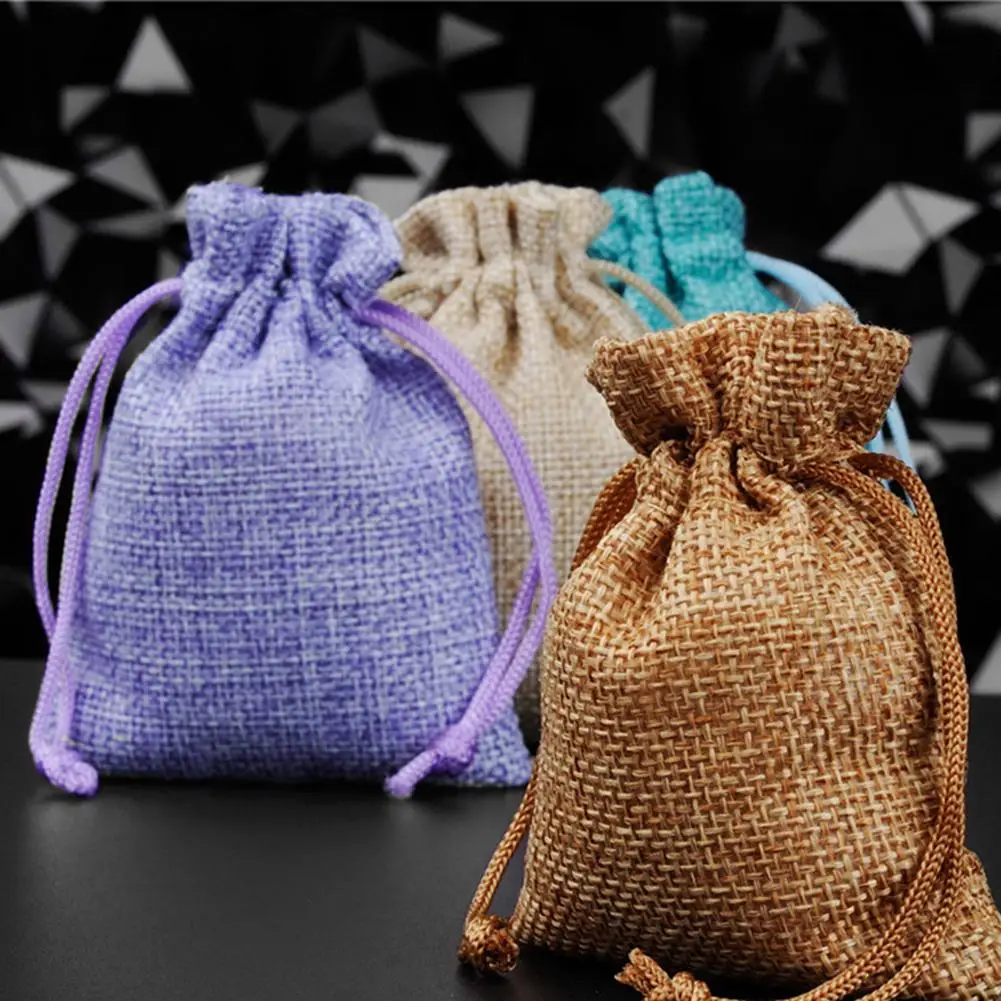 

50Pcs Portable Linen Drawstring Gift Candy Tea Bag Party Jewelry Storage Pouch earing packaging jewelry organizer storage 2020