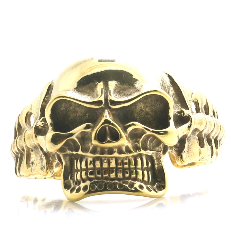 

Newest Rider Mens Boys 316L Stainless Steel Cool Punk Gothic Big Evil Demon Classic Golden Skull Bangle