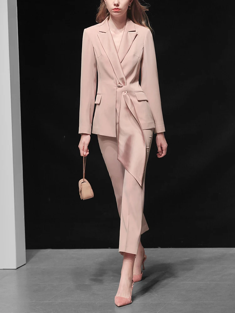 2019 зимний подиум розовый шаль воротник плед с длинным рукавом Блейзер брюки