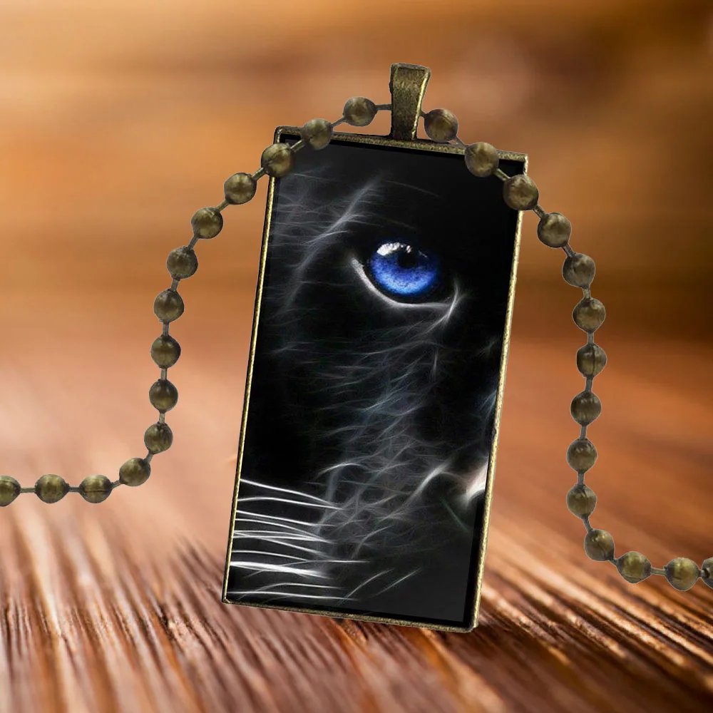 Красивый черный пантера мода стекло кабошон ожерелье из нержавеющей стали для