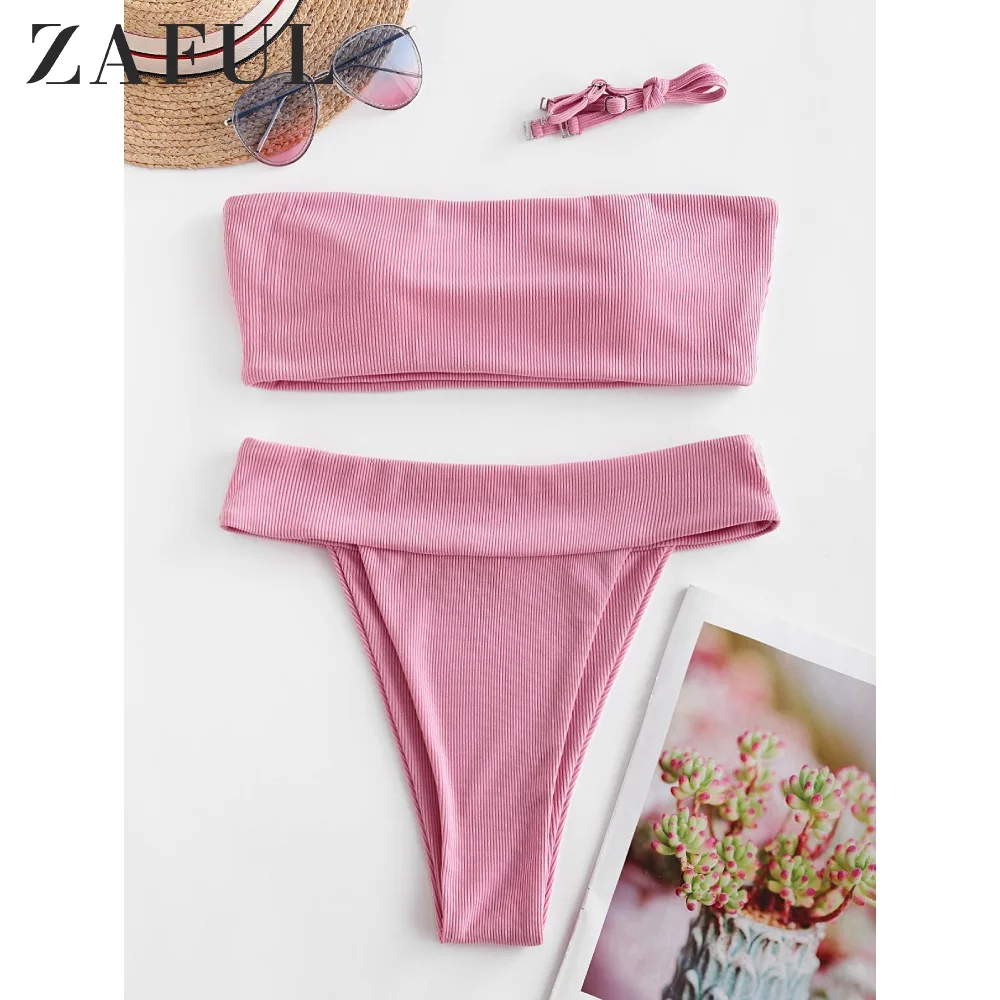 Женский купальник бикини с высокой талией ZAFUL бандо и без бретелек|Купальники| |