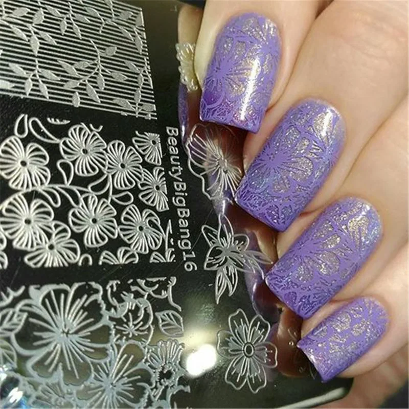 BeautyBigBang 6*6 см квадратная пластина для штамповки ногтей кружева цветок аксессуары для дизайна ногтей шаблон изображения пластины трафареты для штамповки ногтей плесень