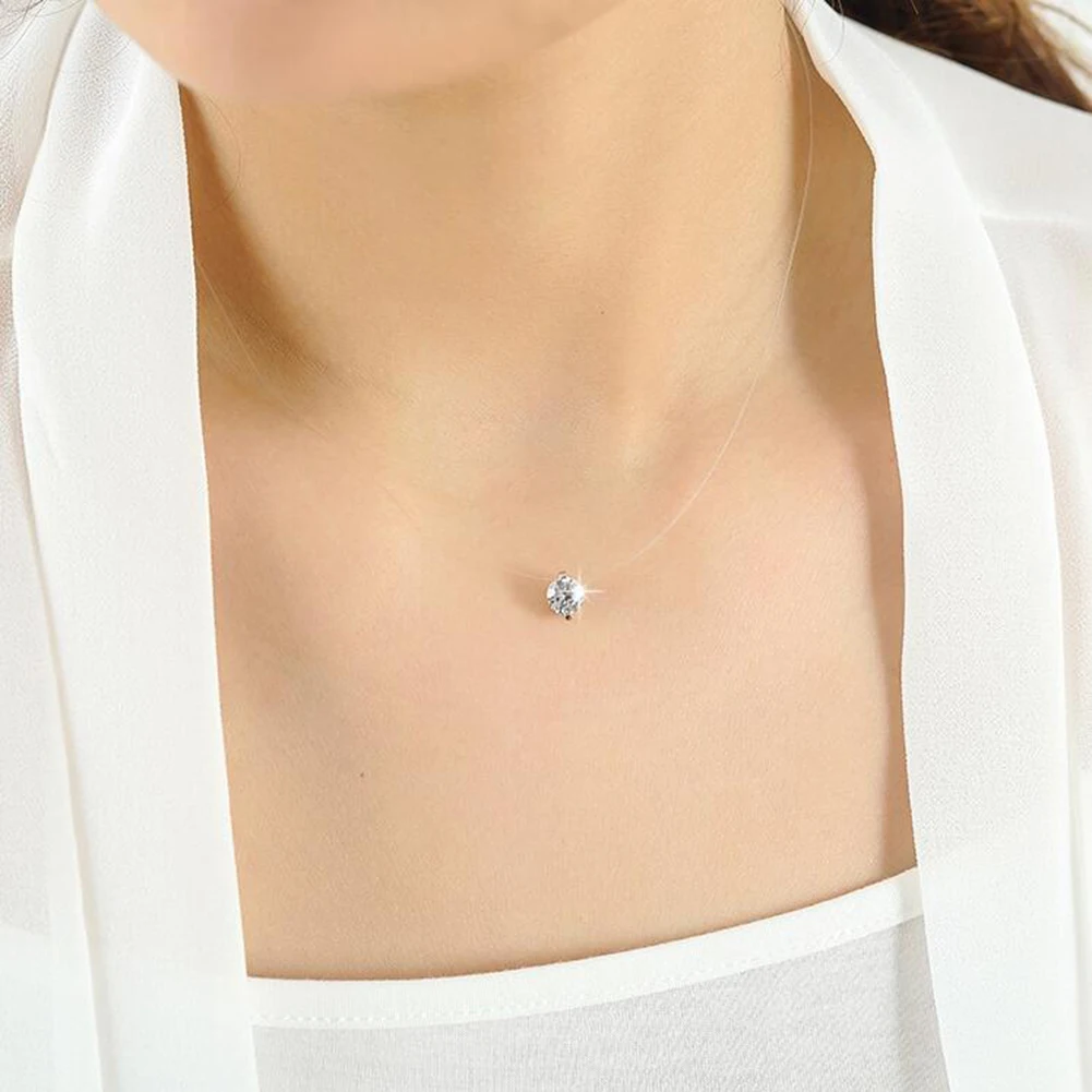 Модные женские круглый кубический цирконий кулон рыболовная леска ожерелье