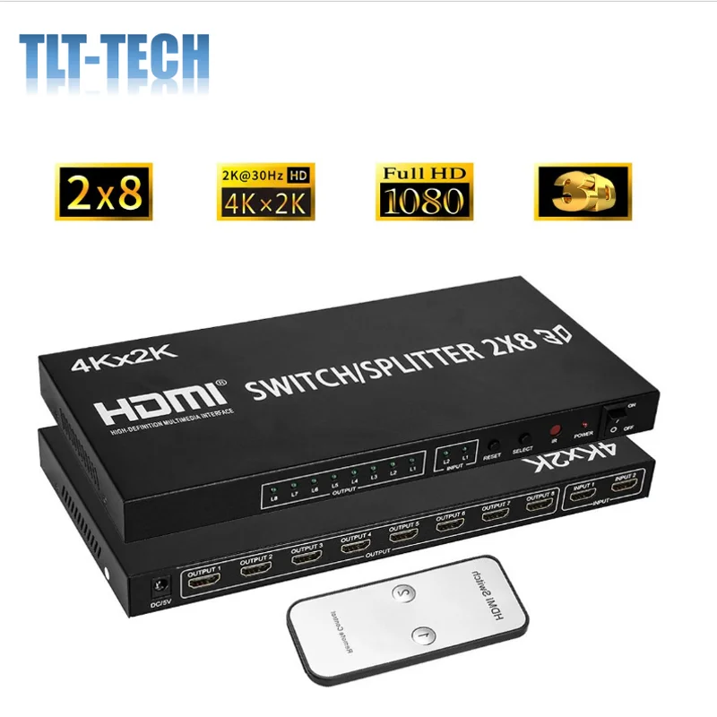 

HDMI Splitter Full HD 4K Video HDMI Switcher 2x8 Split 2 in 8 Out Dual Display for DVD PS3 Xbox With Power