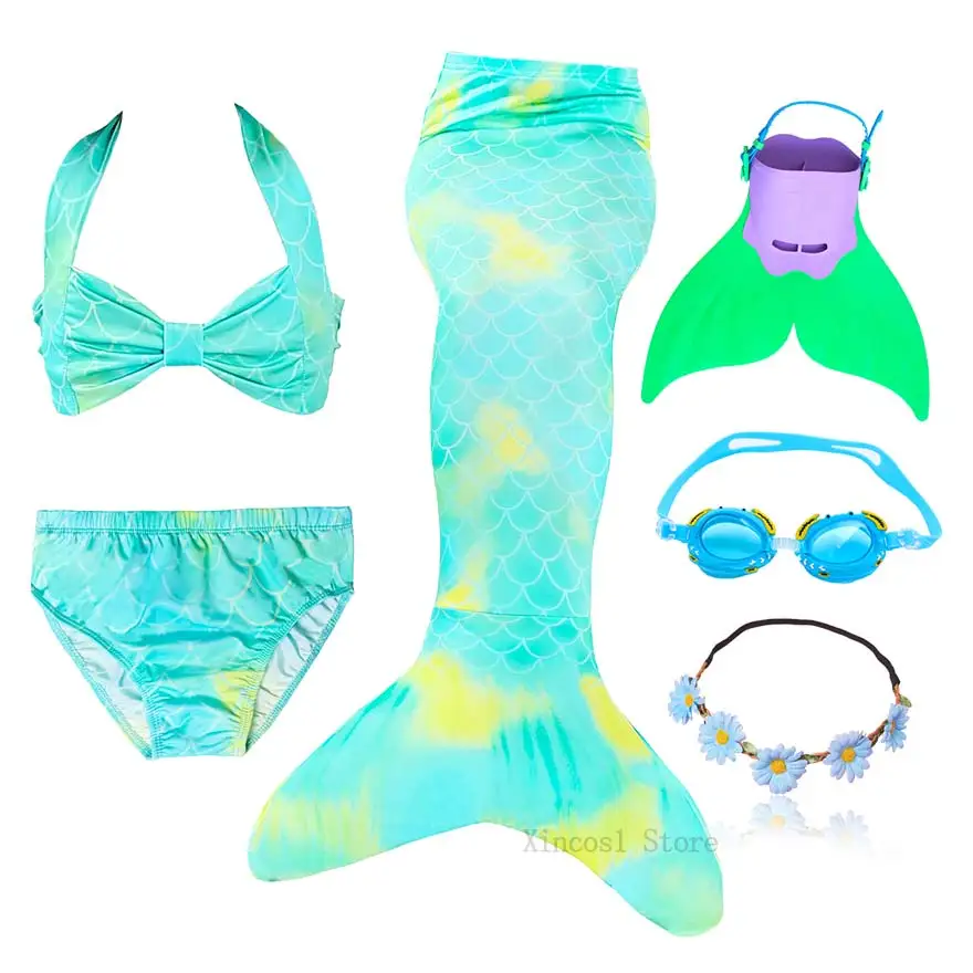 Fancy NEW the Little Mermaid Tail with Garland or With Monofin Swimsuit for Kids Girls swimmable Bathing Suit Mermaid Costume
