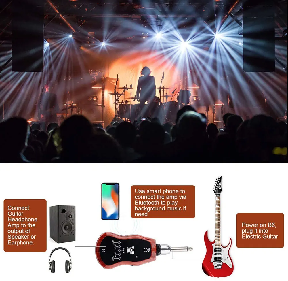 b6 bluetooth wiederaufladbare elektrische gitarre kopfhörer mini verstärker mit 5 effekte gitarre kopfhörer amp gitarre kopfhörer