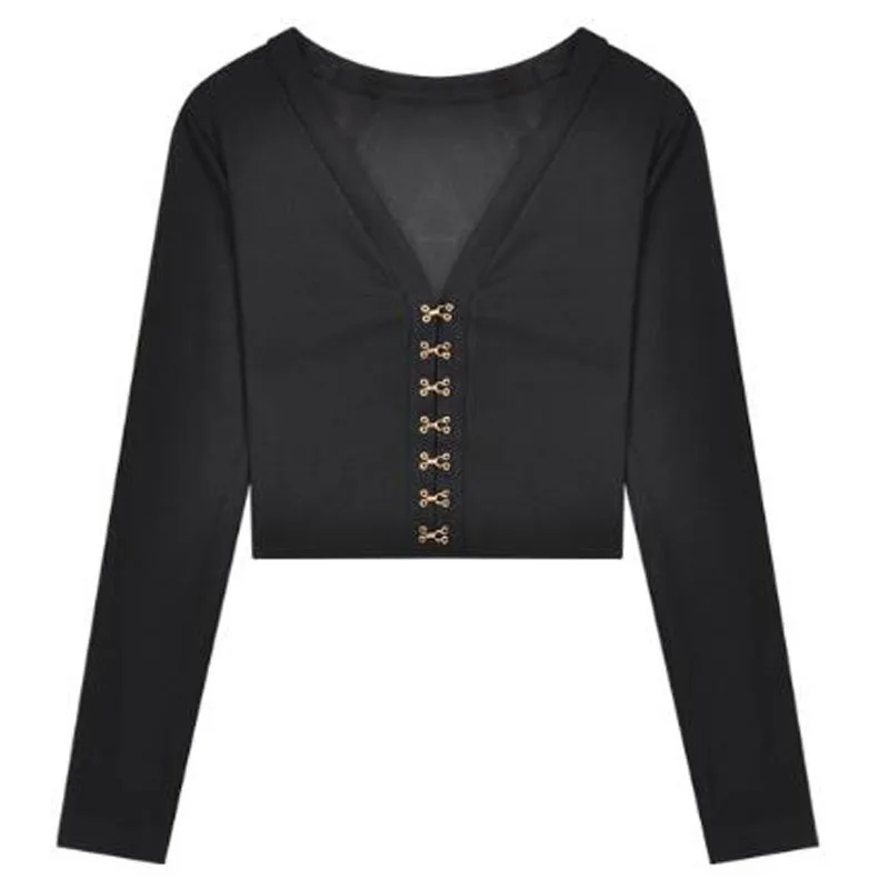 

Spring Autumn New T shirt Woman Short Length Solid Color Long Sleeve V Neck Woman Tshirt Top Sexy Style T shirts Women