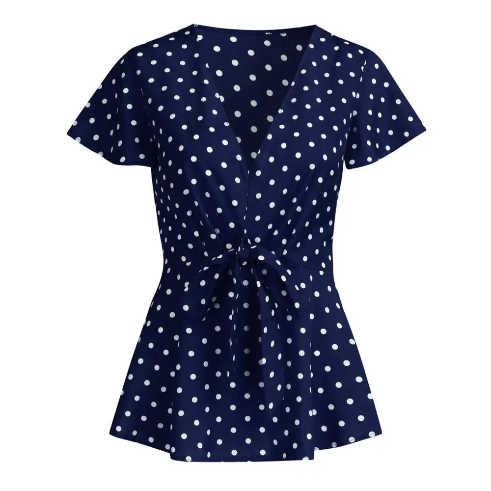 Летняя женская рубашка размера плюс с v образным вырезом и коротким рукавом