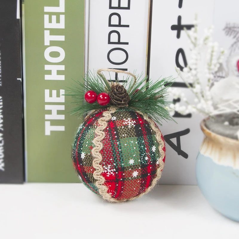 

3pcs Red Plaid Painted Balls Christmas Tree Ornaments Gift PVC Ball Hanging Holiday Party Decor AC889