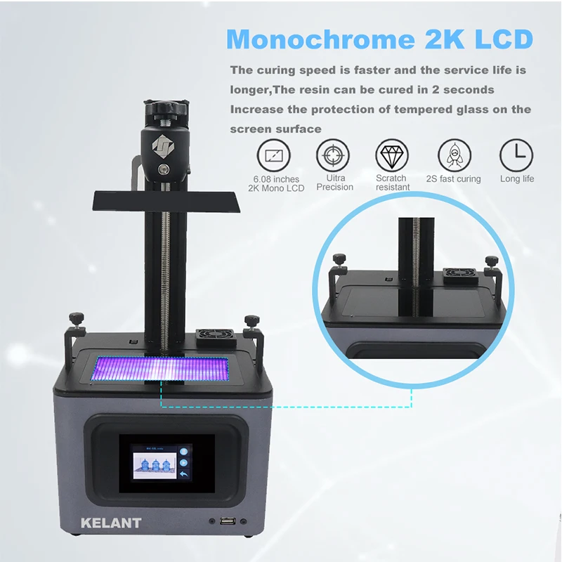 3D принтер SLA KELANT C60 Mono 6 8 дюйма 2K монохромный с ЖК дисплеем большой размер печати