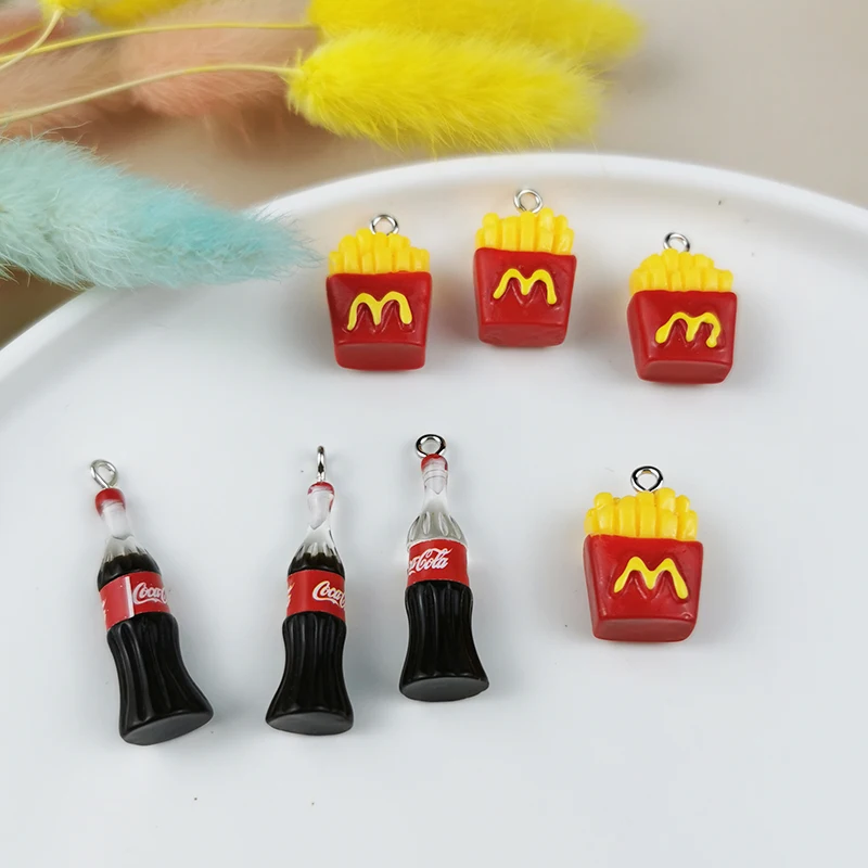 apeur 10pcs cute resin smiley french fries bottle charms patch diy mobile phone case simulation food pendant hair accessories free global shipping
