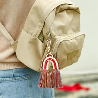 1pcs fashion boho manual weave beads rainbow keychains for women girls tassel macrame holder bag charm car hanging jewelry gifts