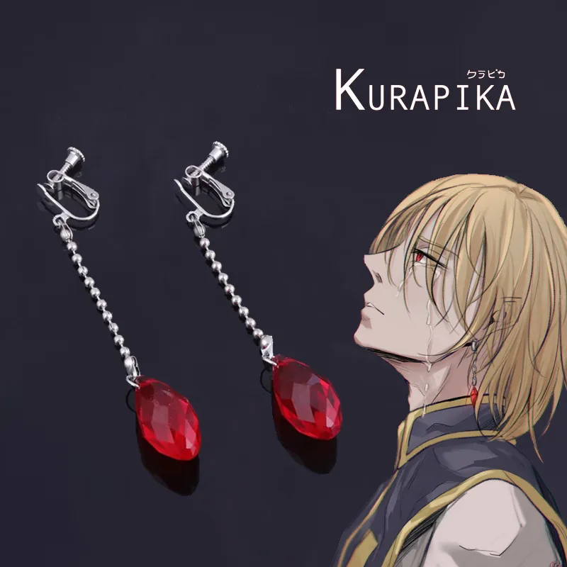 

Fashion Kurapika Kurta Cosplay Earrings Charm Red Crystal Anime Hunter X Hunter Clip Earrings for Women Jewelry Accessories