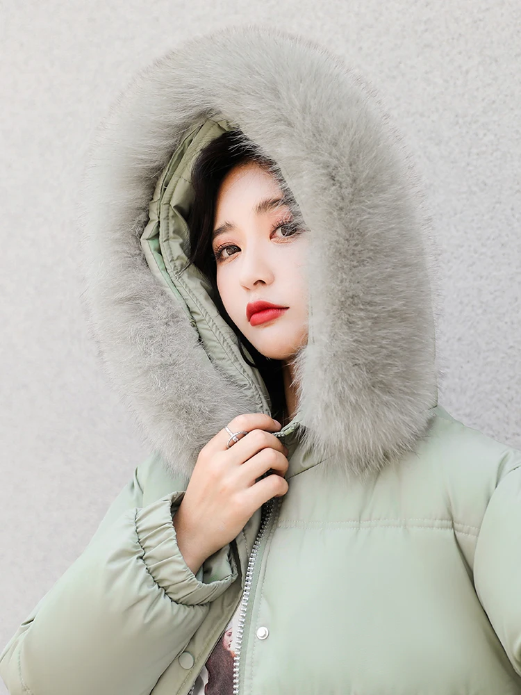 

Ailegogo New Winter Women Faux Fur Hooded Long Cotton Coat Casual Loose Thick Warm Parka Windproof Snow Jacket with Belt Outwear