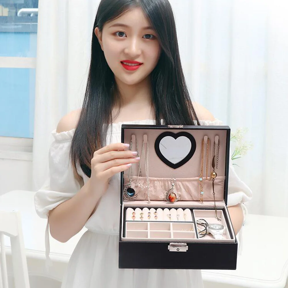 2 круглый Ланч бокс для ювелирных украшений шкатулка с зеркалом кольцевых