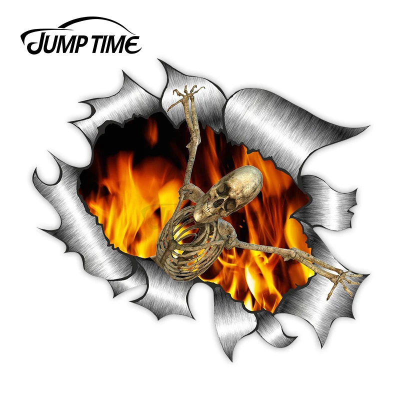 Рваный металлический 3D дизайн со скелетом на огне Внешний виниловый