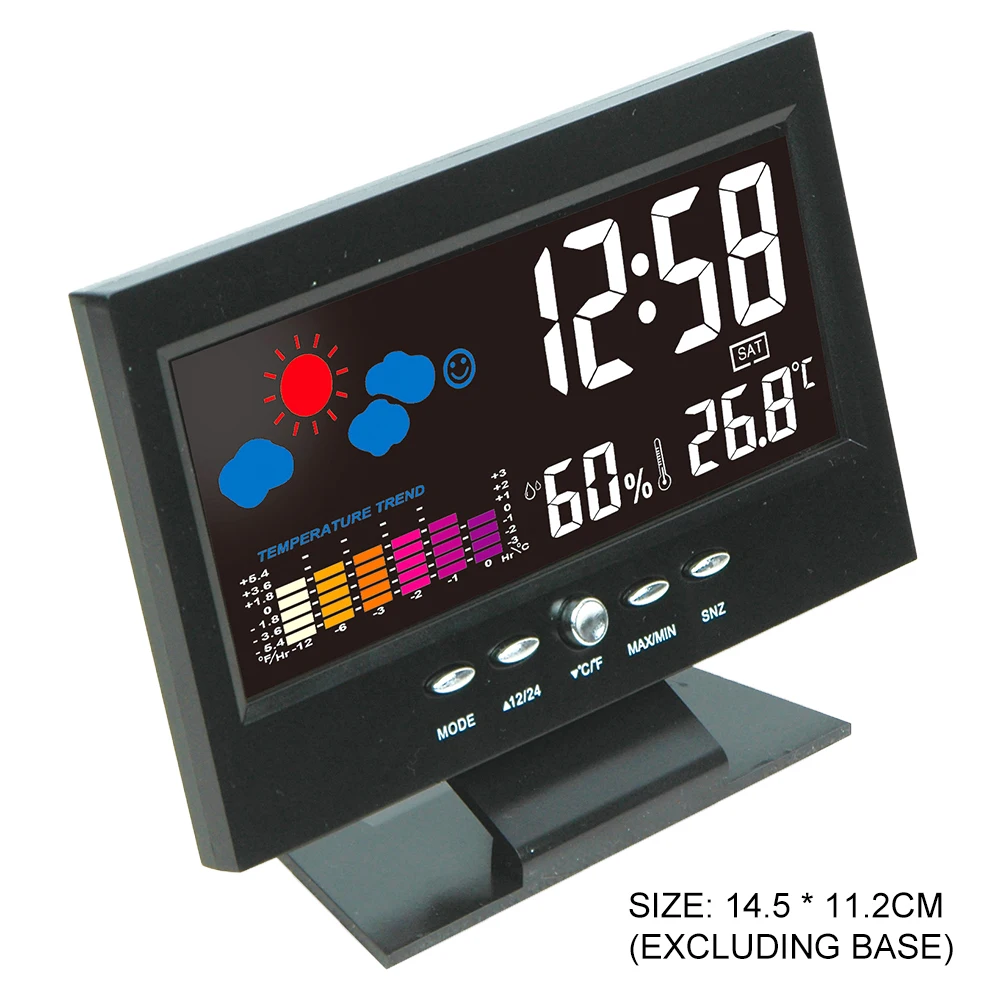 

Digital Thermometer Hygrometer Voice Control Calendar Weather Station Desk Alarm Clock Indoor Temperature Humidity Gadget