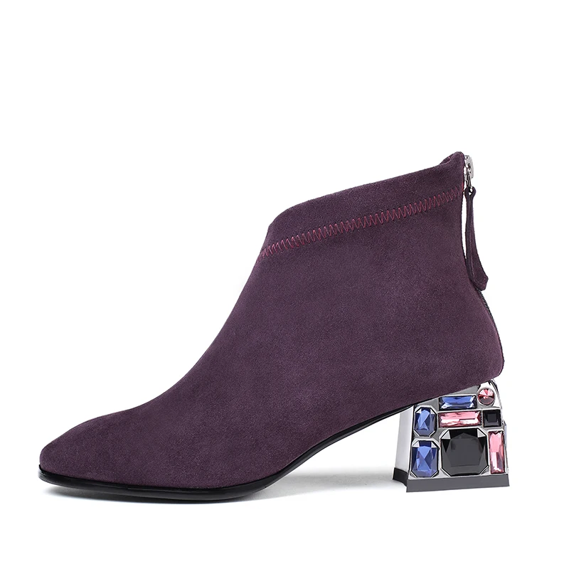 ISNOM высокие ботинки на каблуках с кристаллами женские ботильоны обувь квадратным