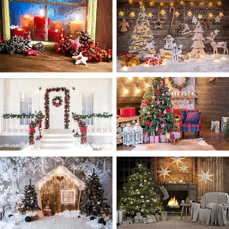 

Виниловый фон для детской фотосъемки с изображением старого камина рождественской елки подарка со склада вечерние интерьера