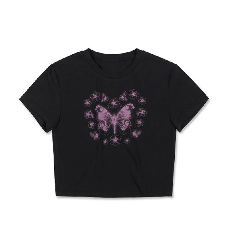 

Women Cowgirl Print Crop Tee Short Sleeve Crop women's T-shirt y2k top summer Harajuku Butterfly print Kawaii Women tee shirt