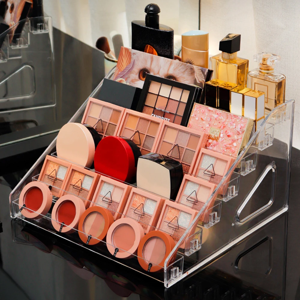 Acrylic Makeup Organizer Makeup Tools Holder Powder Cake Box Beauty Blender Sponge Lipsticks Storage Case Clear Display Shelf