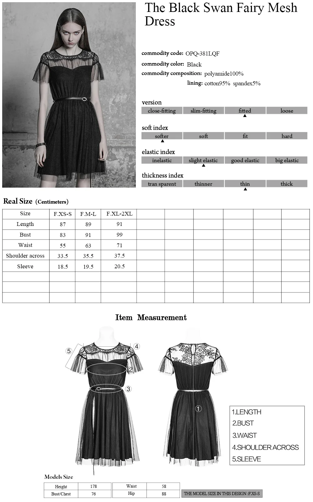 

PUNKRAVE Women's Punk Black Swan Fairy Mesh Dress Winth Belt Gothic Lace Modal Party Dress