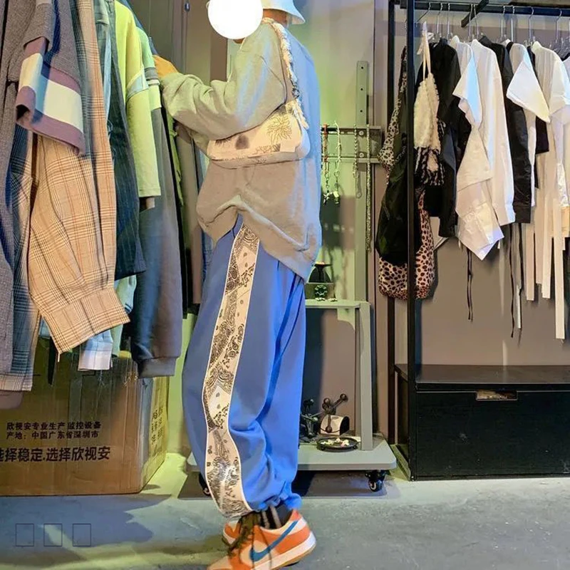 

Summer nine-point trousers, men's casual pants, loose and versatile trendy pants, waist pants, cashew print wide-leg sports pant