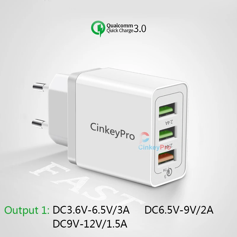 CinkeyPro 3 порта USB зарядное устройство Быстрая зарядка 0 для Samsung совместимый iPhone iPad