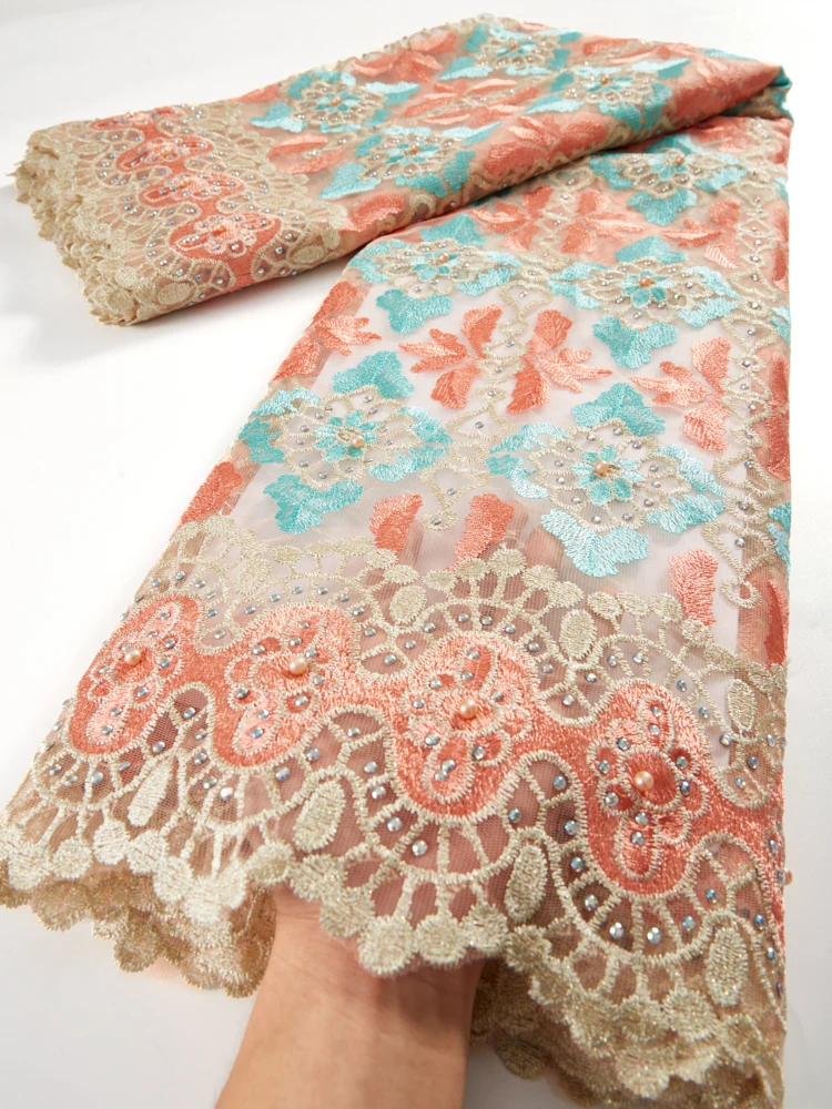 

African Lace Fabric 2021 High Quality Embroidery With Stones French Tulle Lace 2.5 Yards Bridal Dress Material For Sewing TY107