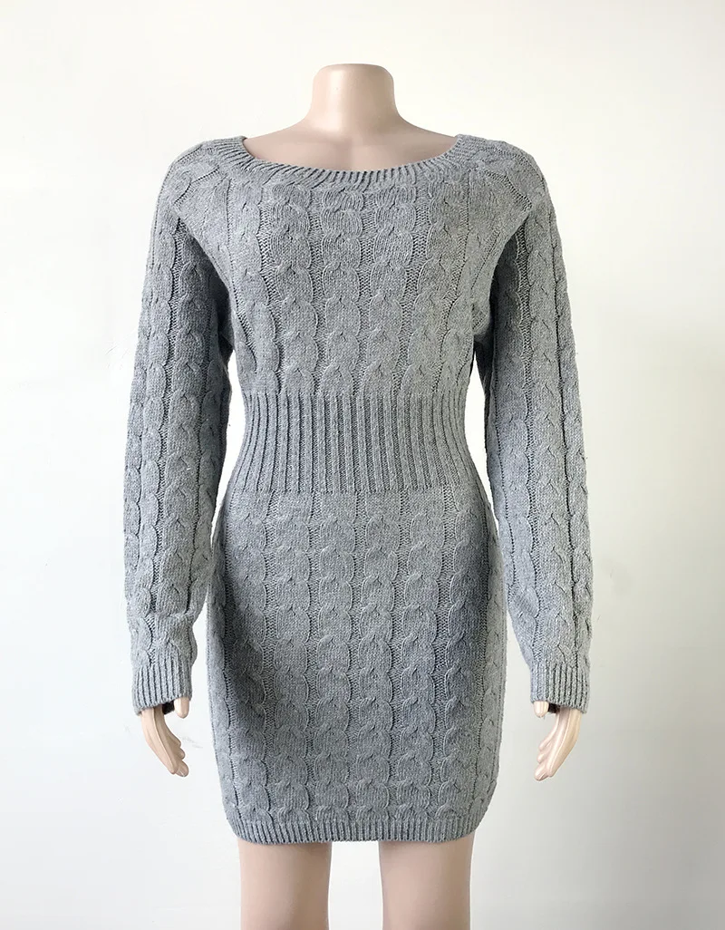 Женское трикотажное мини платье однотонное облегающее с длинным рукавом и