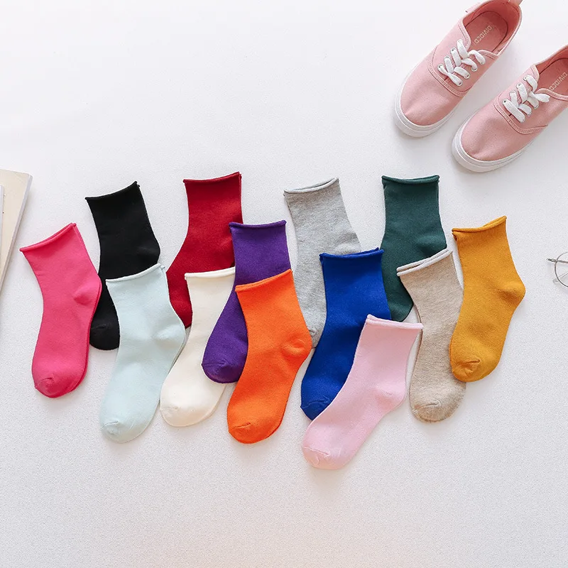 

Cute Japanese Korea High School Girls High Socks Loose Solid Colors Double Needles Women Knitting Cotton Long Warm Socks
