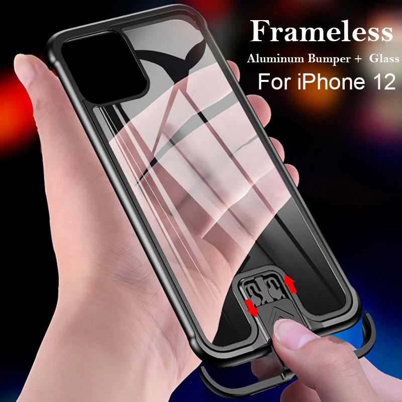 

Frameless Shockproof Metal Case For iPhone 12 Mini 12 Pro MAX Coque Tempered Glass Cover Aluminum Bumper For iPhone 11 Pro Case