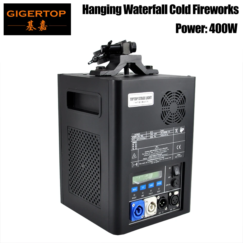 

TIPTOP TP-T400W Waterfall Cold Fireworks Machine DMX512/Remote Control Hanging Spark Machine 2 Channels Power Con Hanging Clamp