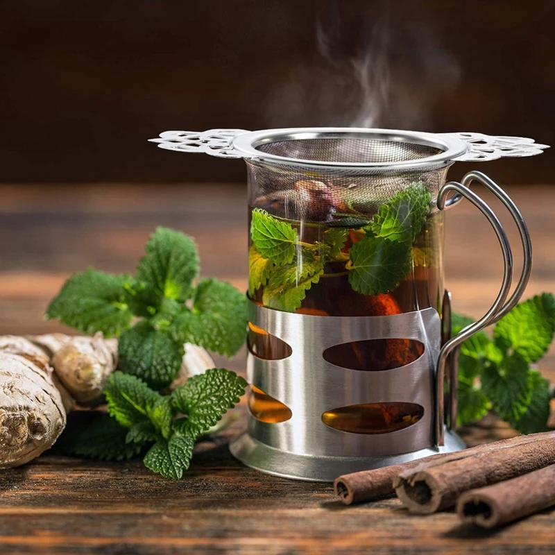 

4Pcs Tea Strainers with Drip Bowls, Mesh Tea Infuser Stainless Steel Loose Leaf Tea Filter with Double Winged Handles