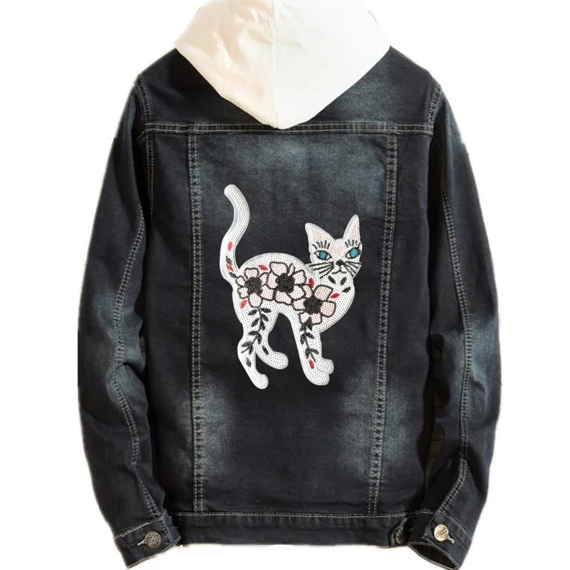 24 см наклейки сделай сам в виде кота цветка пайетки для одежды большой Байкерский