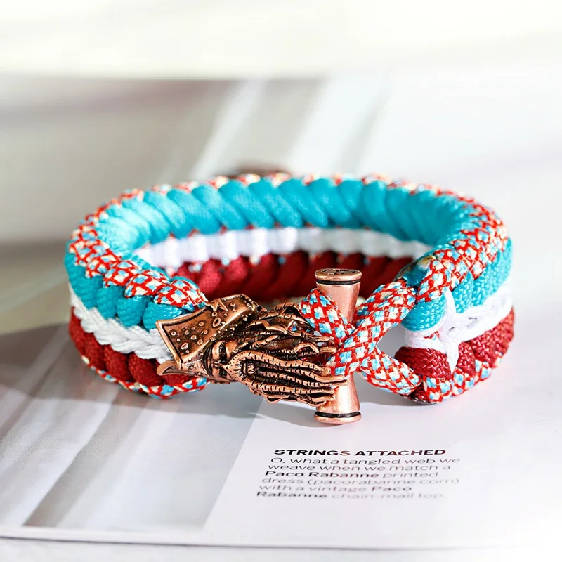 Beste Mens Weave Armband Baard Kralen Touw Paracord Armband Wandelen Camping Outdoor Survival Aid Kits Parachute