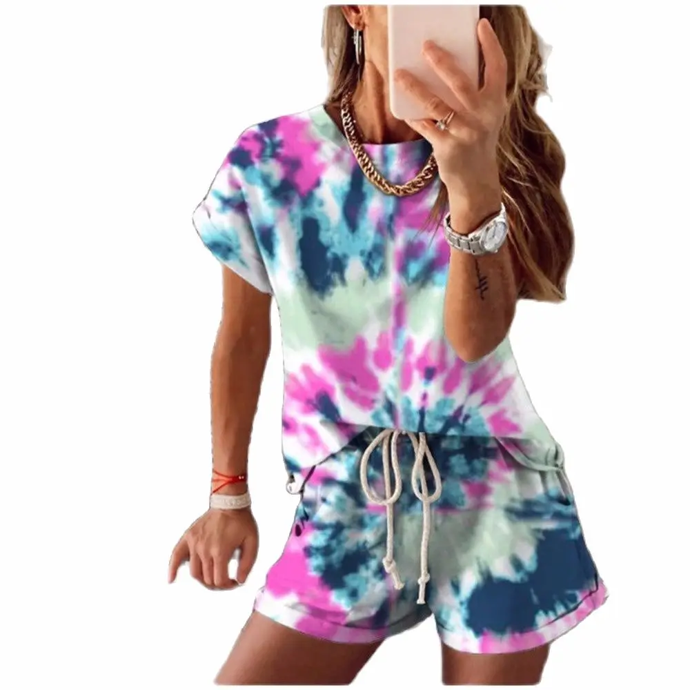 

Женская летняя одежда 2021, Женский Повседневный костюм с коротким рукавом и переходом цвета
