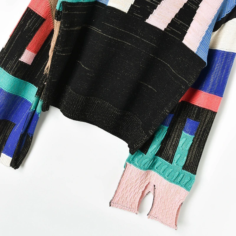 TWOTWINSTYLE лоскутный геометрический хит цвета женский свитер с круглым вырезом и