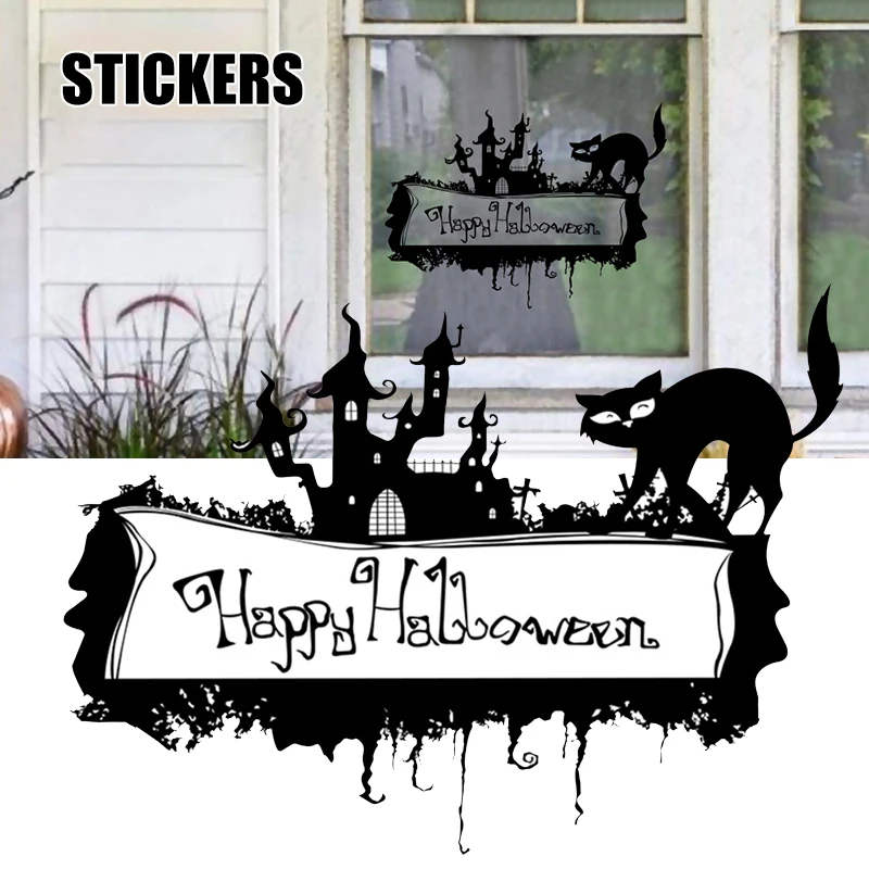 

2021 Halloween Wall Stickers Pumpkin Cat Skeleton Witch Pattern Innovative Window Wall Glass Atmospheres Sticker Gift for Kid