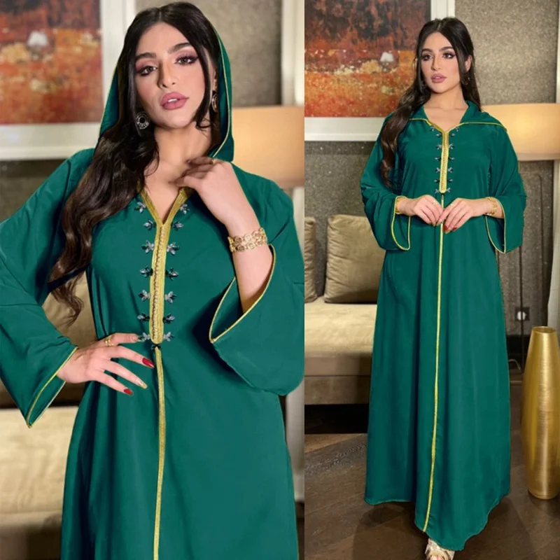Elegant Lady Islamic Clothing Abaya Dubai Turkey Muslim Hooded Dress Women Moroccan Caftan 2022 Eid Mubarak Djellaba Femme